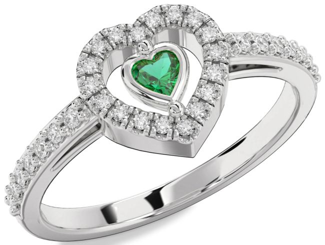 Diamond Emerald Platinum Heart Promise Ring