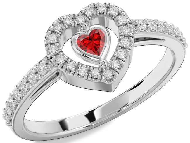 Diamond Ruby Silver Heart Promise Ring