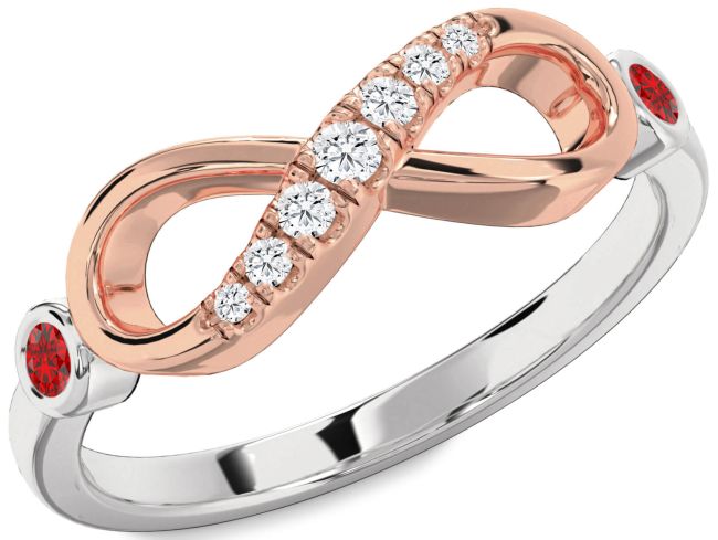 Diamond Ruby Platinum & Rose Gold Infinity Round Two Stone Ring