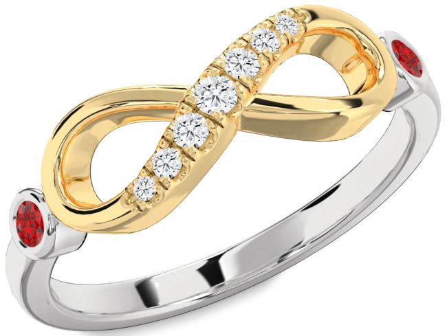 Diamond Ruby Platinum & Yellow Gold Infinity Round Two Stone Ring