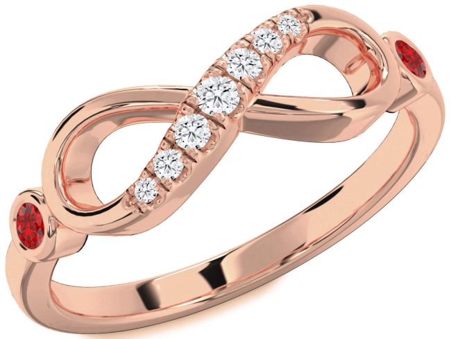 Diamond Ruby Rose Gold Infinity Round Two Stone Ring