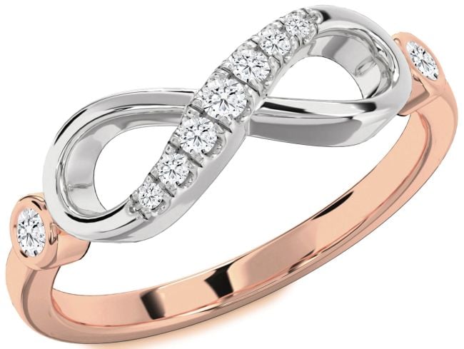 Lab Diamond Rose Gold Silver Infinity Round Two Stone Ring