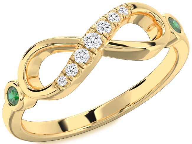 Diamond Emerald Gold Infinity Round Two Stone Ring
