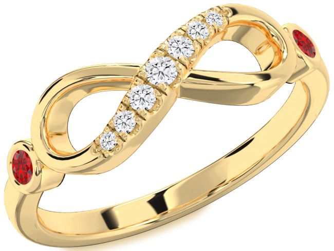 Diamond Ruby Gold Silver Infinity Round Two Stone Ring