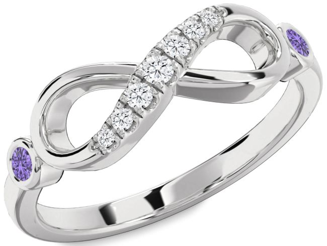 Diamond Alexandrite Silver Infinity Round Two Stone Ring