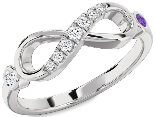 Diamond Silver Infinity Round Two Stone Promise Ring