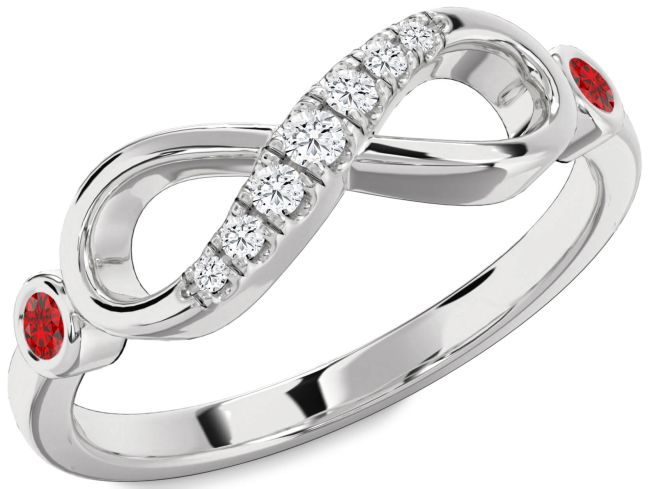 Diamond Ruby Silver Infinity Round Two Stone Ring