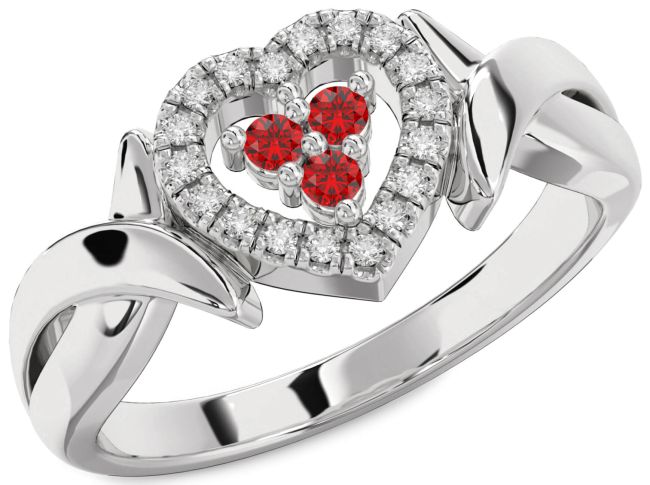 Diamond Ruby Silver Heart Ring