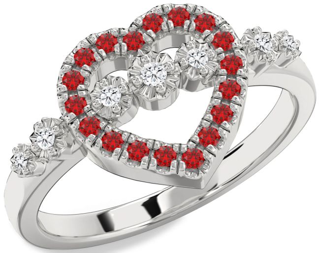 Diamond Ruby Platinum Heart Ring
