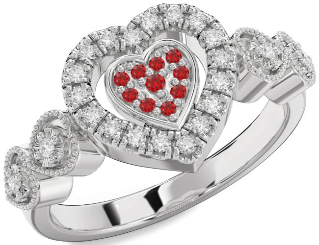 Diamond Ruby Platinum Heart Ring