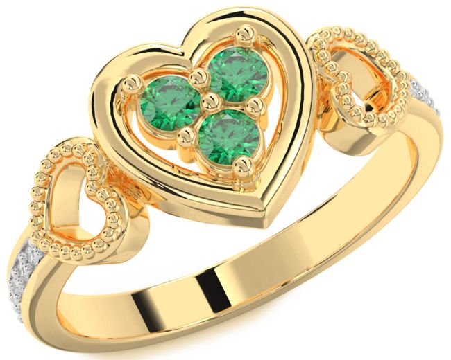 Diamond Emerald Gold Heart Promise Ring