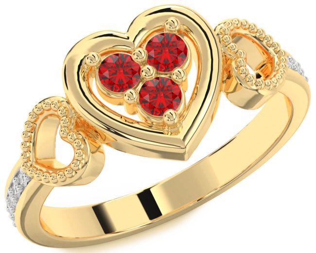 Diamond Ruby Gold Heart Promise Ring