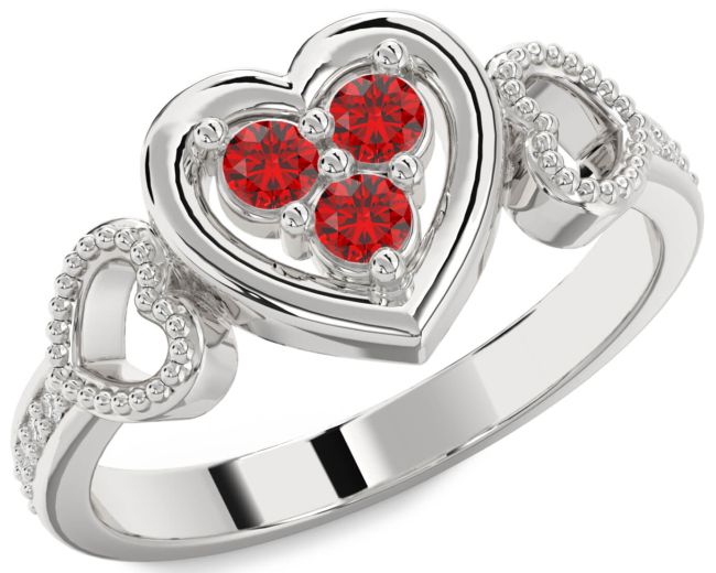 Diamond Ruby Silver Heart Promise Ring