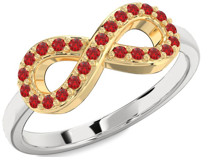 Ruby White Yellow Gold Infinity Ring