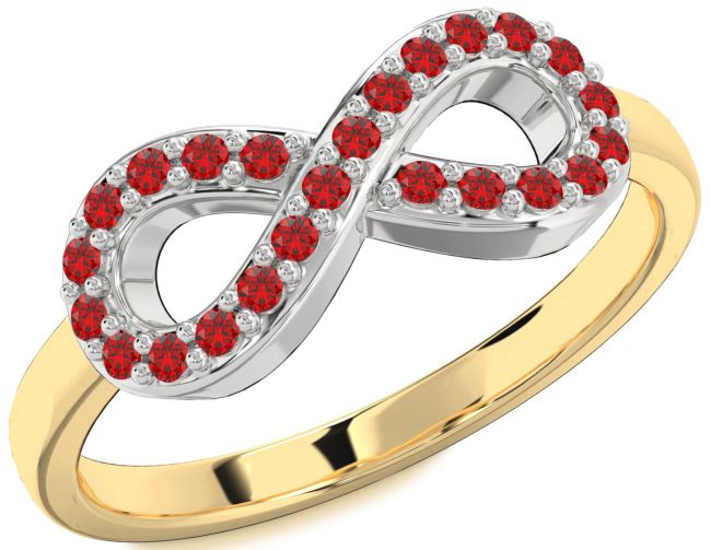 Ruby White Yellow Gold Infinity Ring