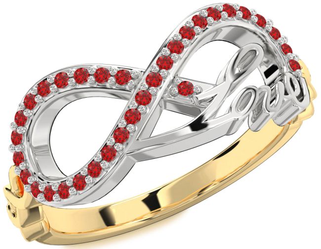 Ruby Gold Silver Love Infinity Ring