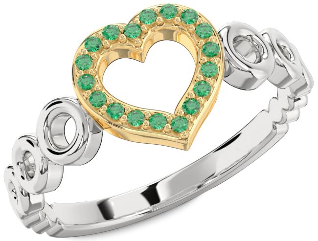 Emerald Silver & 10K gold Heart Ring