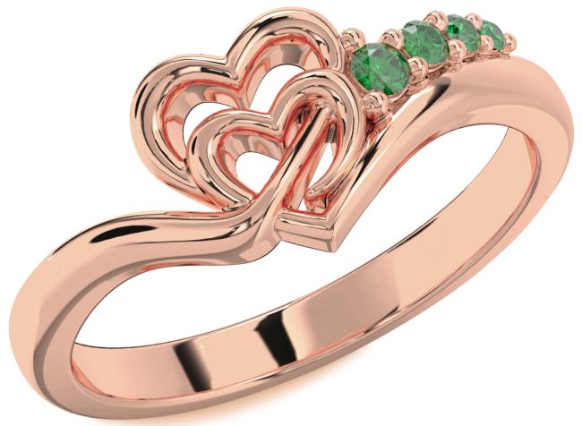 Emerald Rose Gold Silver Heart Promise Ring