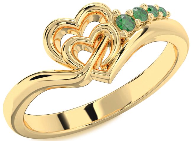 Emerald Gold Silver Heart Promise Ring