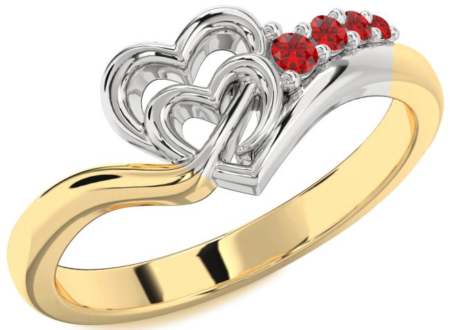 Ruby Gold Silver Heart Promise Ring