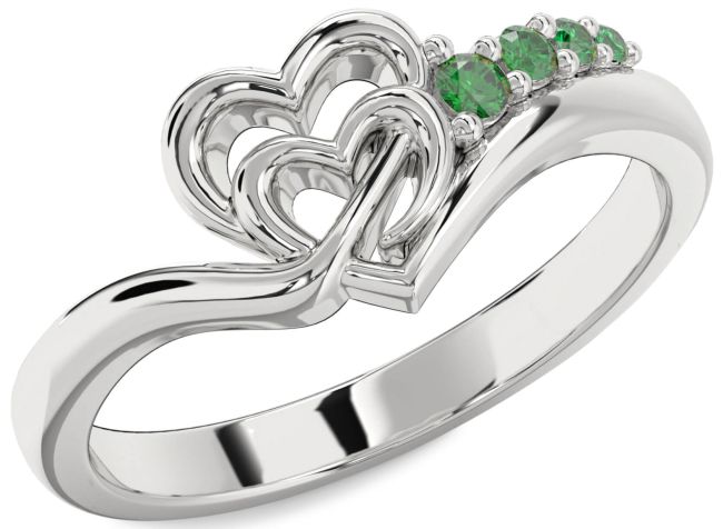 Emerald Platinum Heart Promise Ring