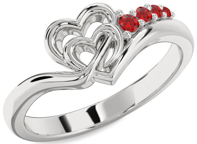 Ruby Platinum Heart Promise Ring