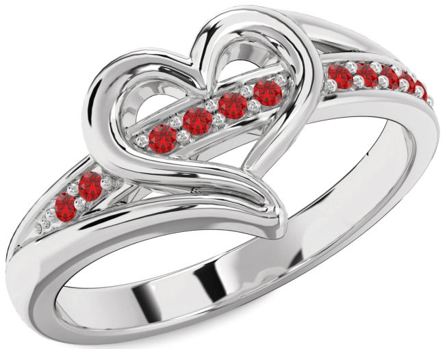 Ruby Silver Heart Ring