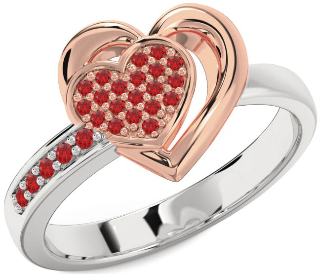 Ruby White Rose Gold Heart Ring