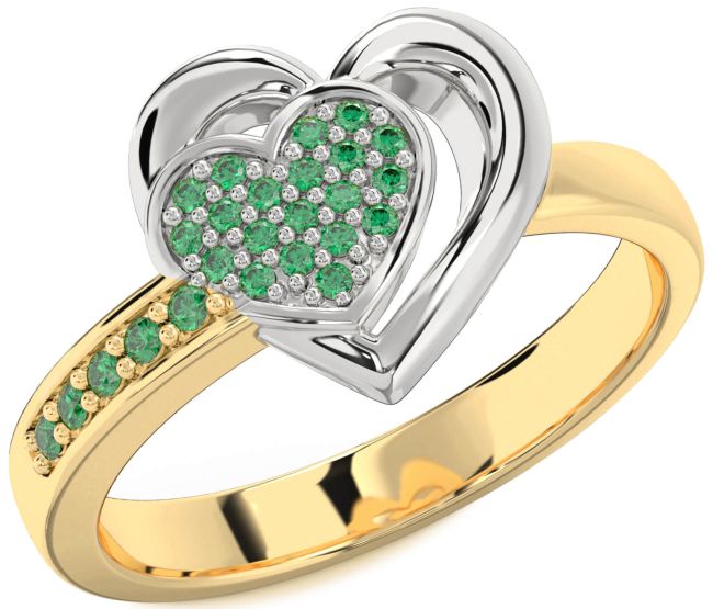 Emerald White Yellow Gold Heart Ring