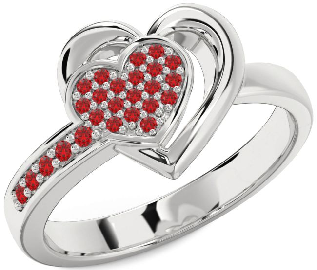 Ruby Silver Heart Ring