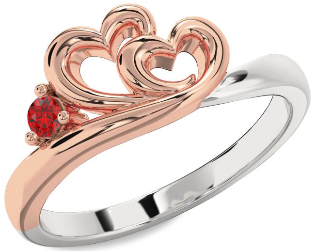 Ruby White Rose Gold Heart Ring