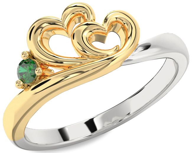 Emerald Silver & 10K gold Heart Ring
