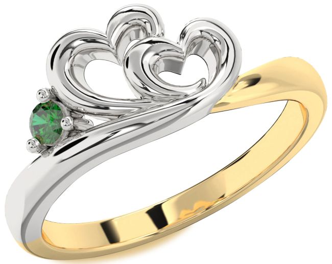 Emerald White Yellow Gold Heart Ring