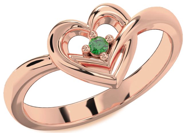 Emerald Rose Gold Heart Promise Ring