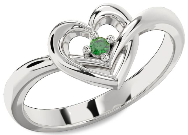 Emerald Silver Heart Promise Ring