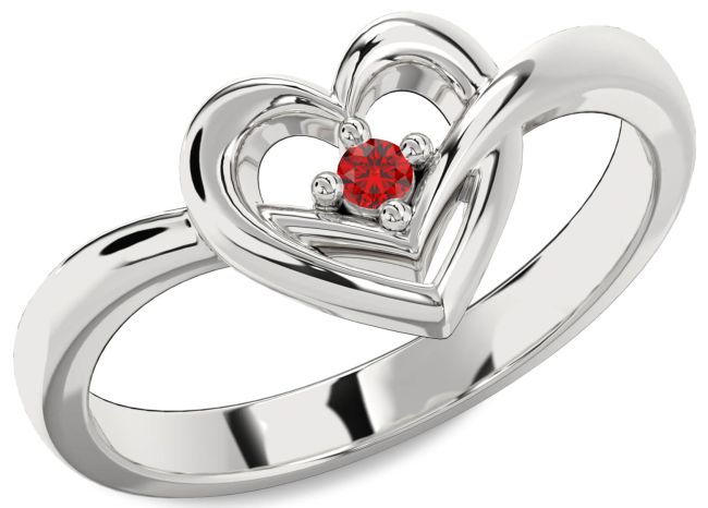 Ruby Silver Heart Promise Ring