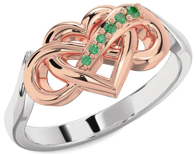 Emerald Platinum & Rose Gold Heart Infinity Ring