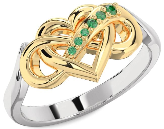 Emerald Gold Silver Heart Infinity Ring