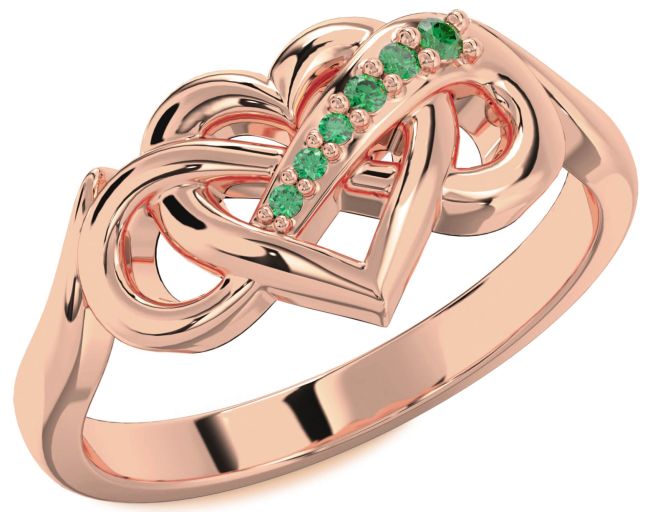 Emerald Rose Gold Silver Heart Infinity Ring