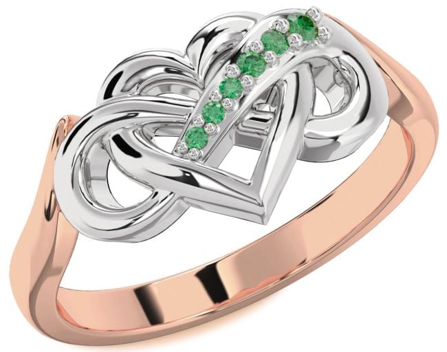 Emerald Rose Gold Silver Heart Infinity Ring