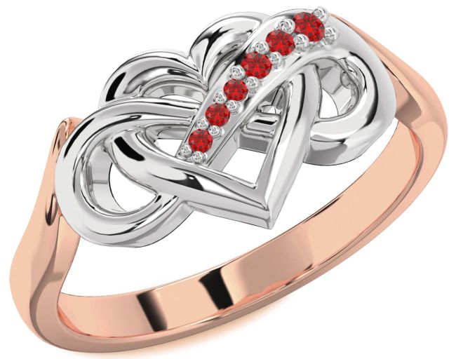 Ruby White Rose Gold Heart Infinity Ring