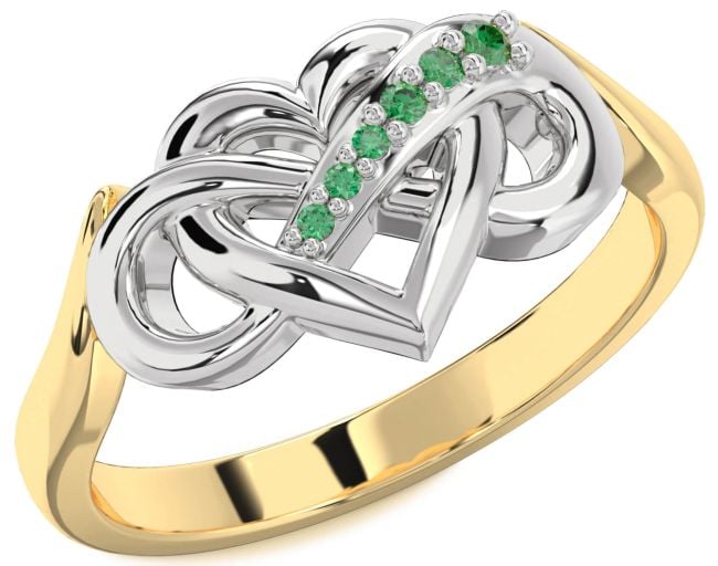 Emerald Gold Silver Heart Infinity Ring