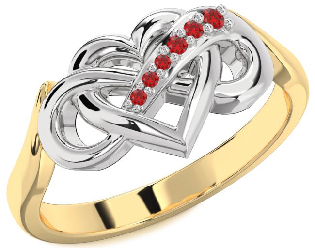 Ruby White Yellow Gold Heart Infinity Ring