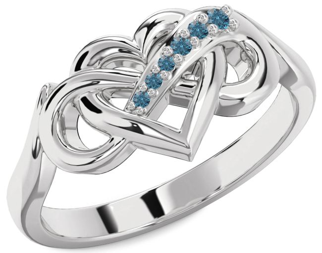 Blue Diamond Silver Heart Infinity Ring