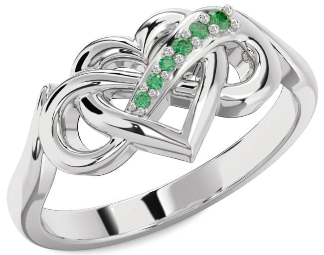 Emerald Platinum Heart Infinity Ring