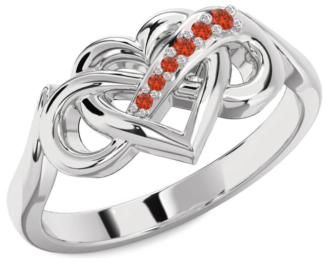 Fire Opal Platinum Heart Infinity Ring