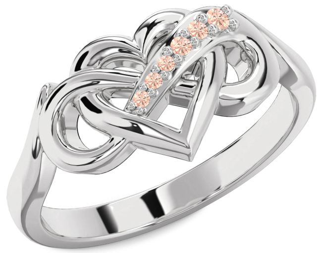 Morganite Silver Heart Infinity Ring