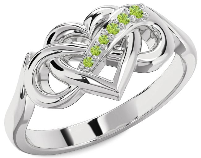 Peridot Silver Heart Infinity Ring