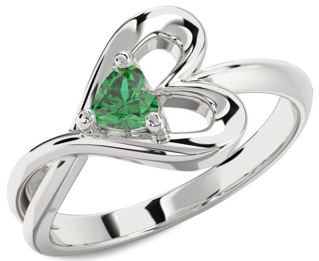 Emerald Platinum Heart Promise Ring