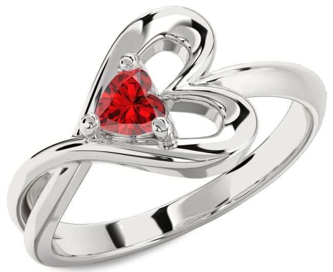 Ruby Silver Heart Promise Ring